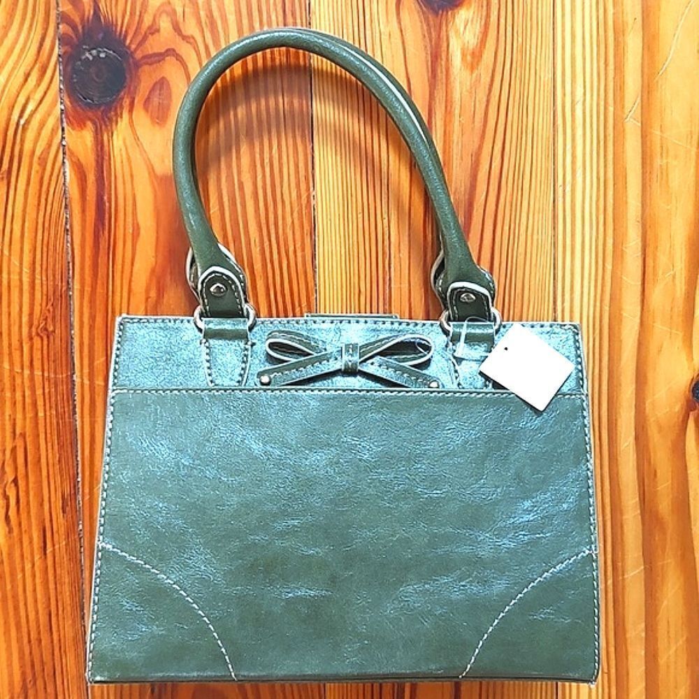 Liz Claiborne Olive Green 2-Handle Bow Structured Handbag NWT  Vintage
